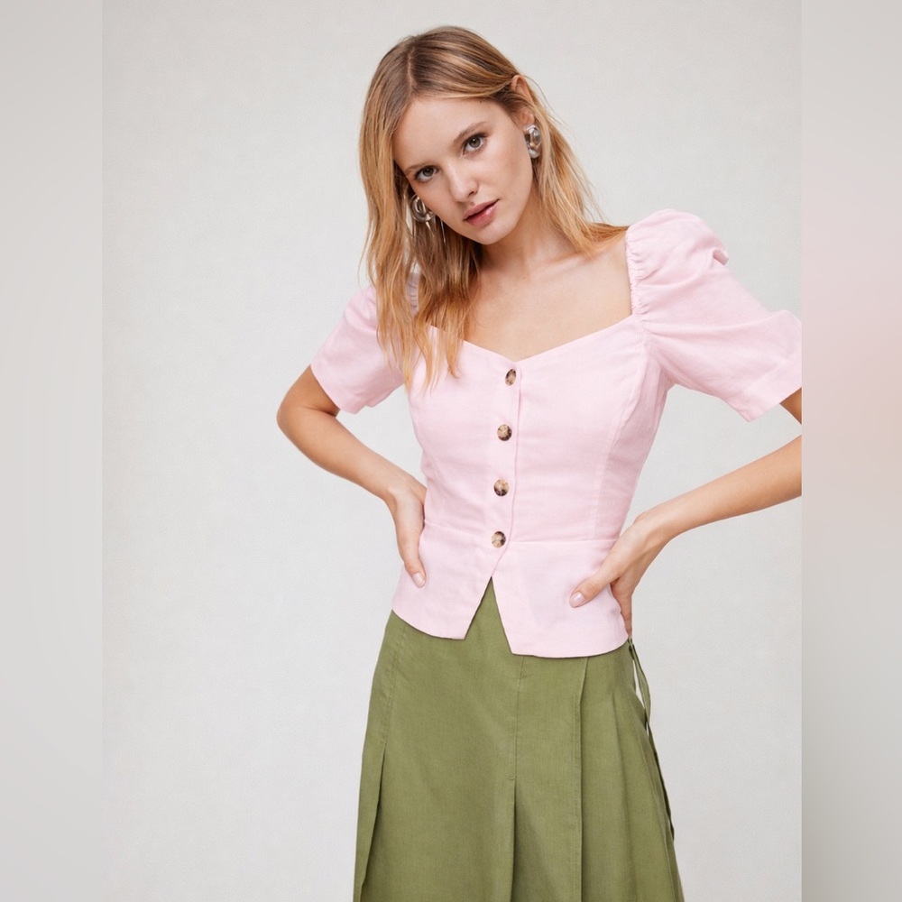Wilfred Pale Pink Square-Neck Puff Sleeve Button Front